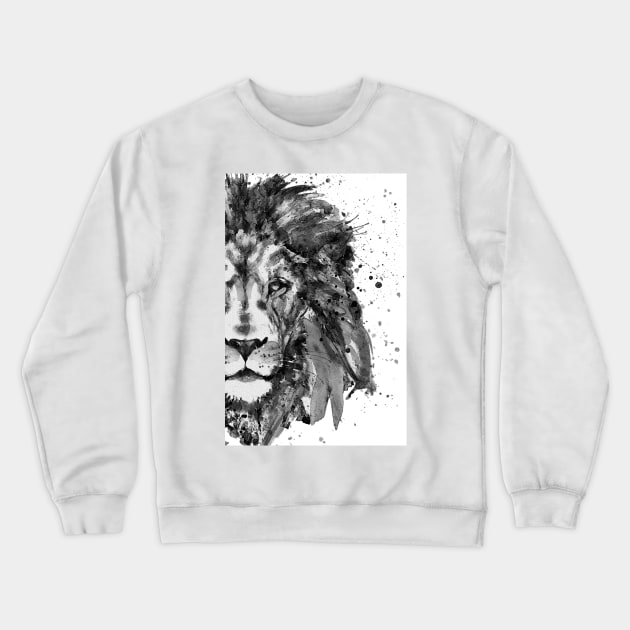 Black And White Half Faced Lion Crewneck Sweatshirt by Marian Voicu